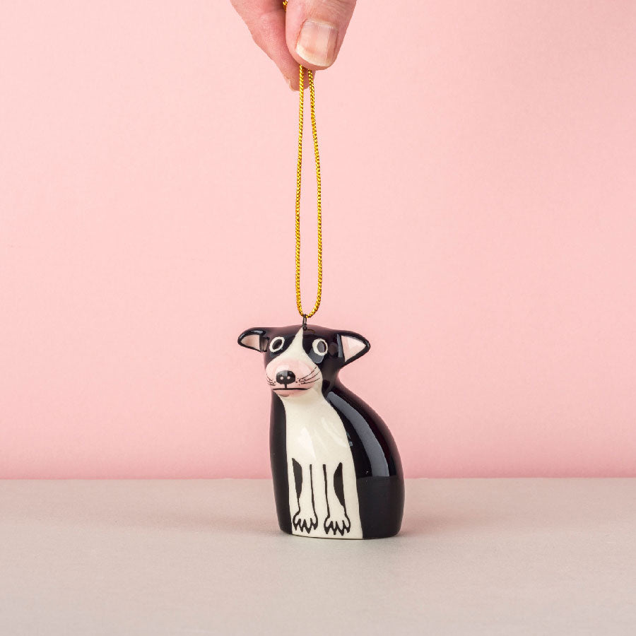 Handmade Ceramic Boston Terrier Hanging Decoration by Hannah Turner