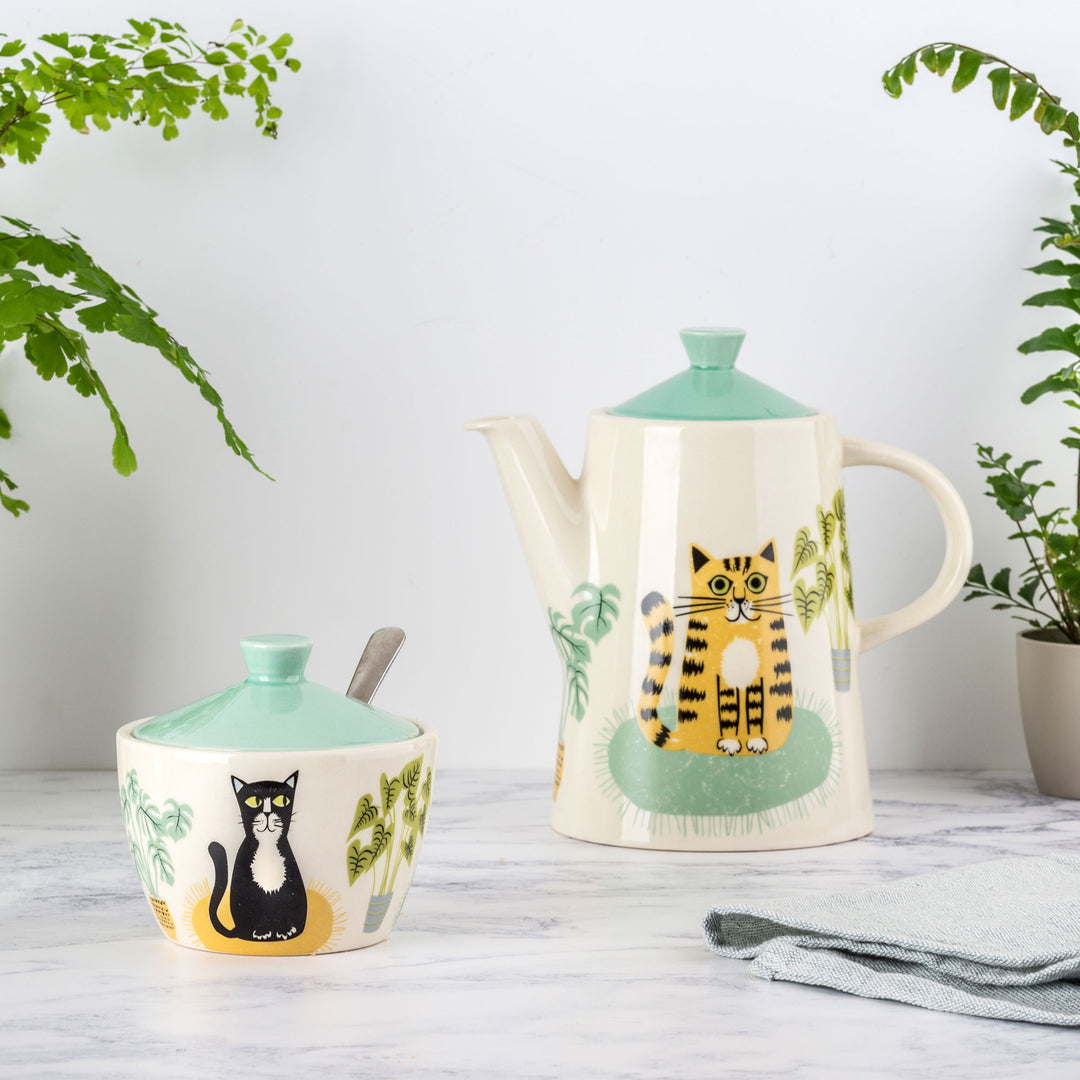 Handmade Ceramic Pottery  Cat Sugar Bowl with Lid by Hannah Turner