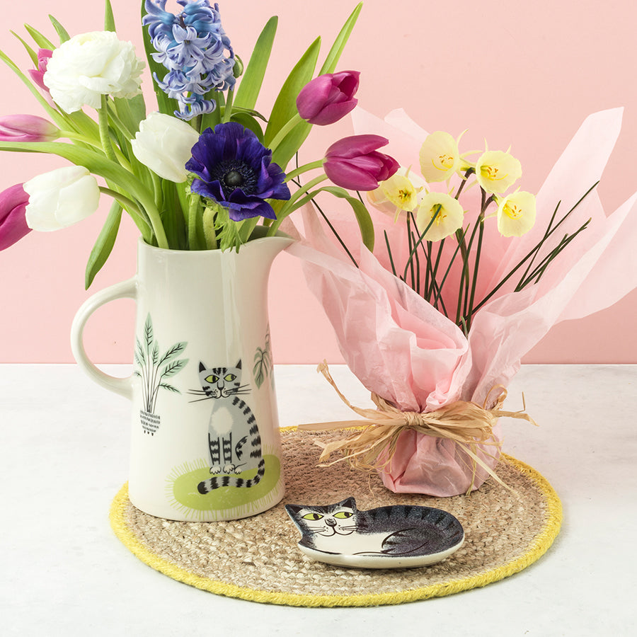 Cat Tall Jug and Grey Tabby Trinket Dish
