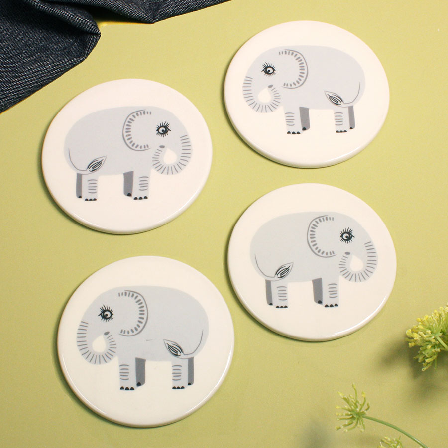 Handmade Ceramic Elephant Coasters box set of 4
