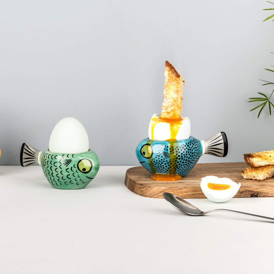 Handmade Ceramic Blue Fish Egg Cup by Hannah Turner