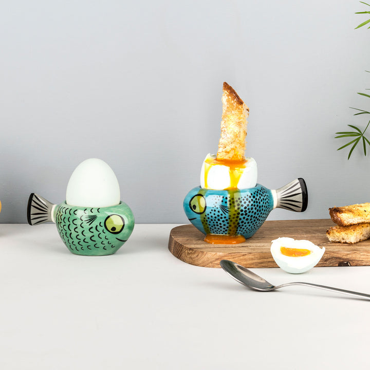 Handmade Ceramic Blue Fish Egg Cup by Hannah Turner