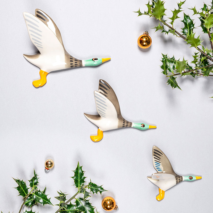 Three Flying Ducks Ceramic Wall Art