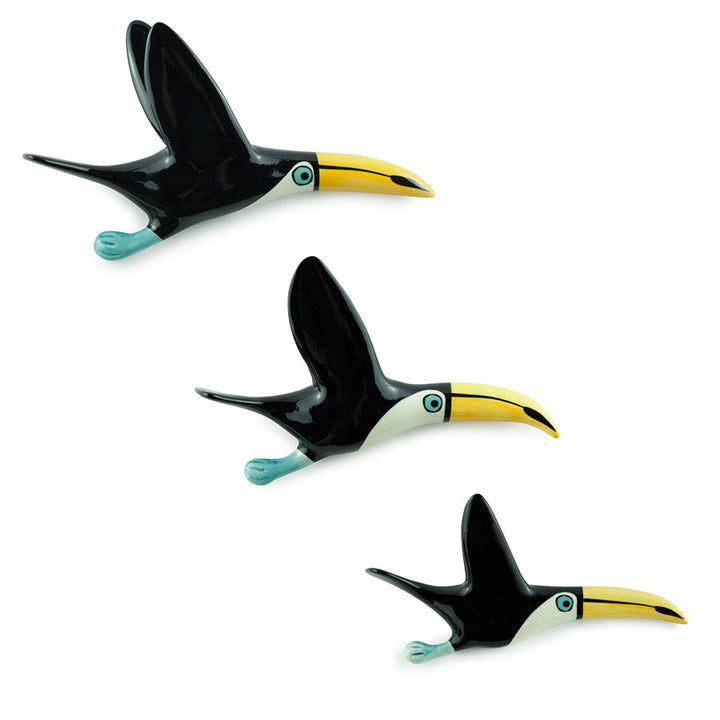 Wall-mounted Handmade Ceramic Flying Toucan Trio