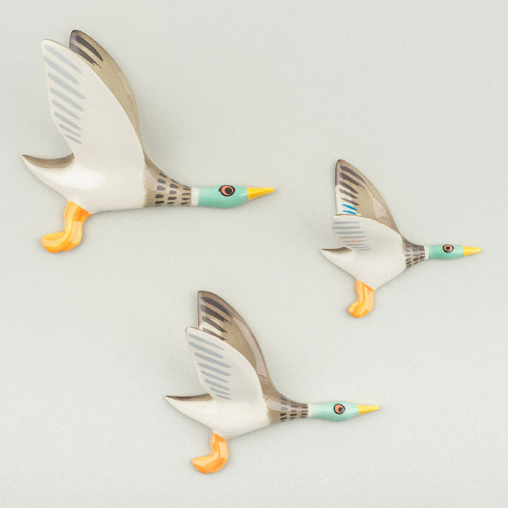 Wall-mounted Handmade Ceramic Flying Duck Trio Seconds