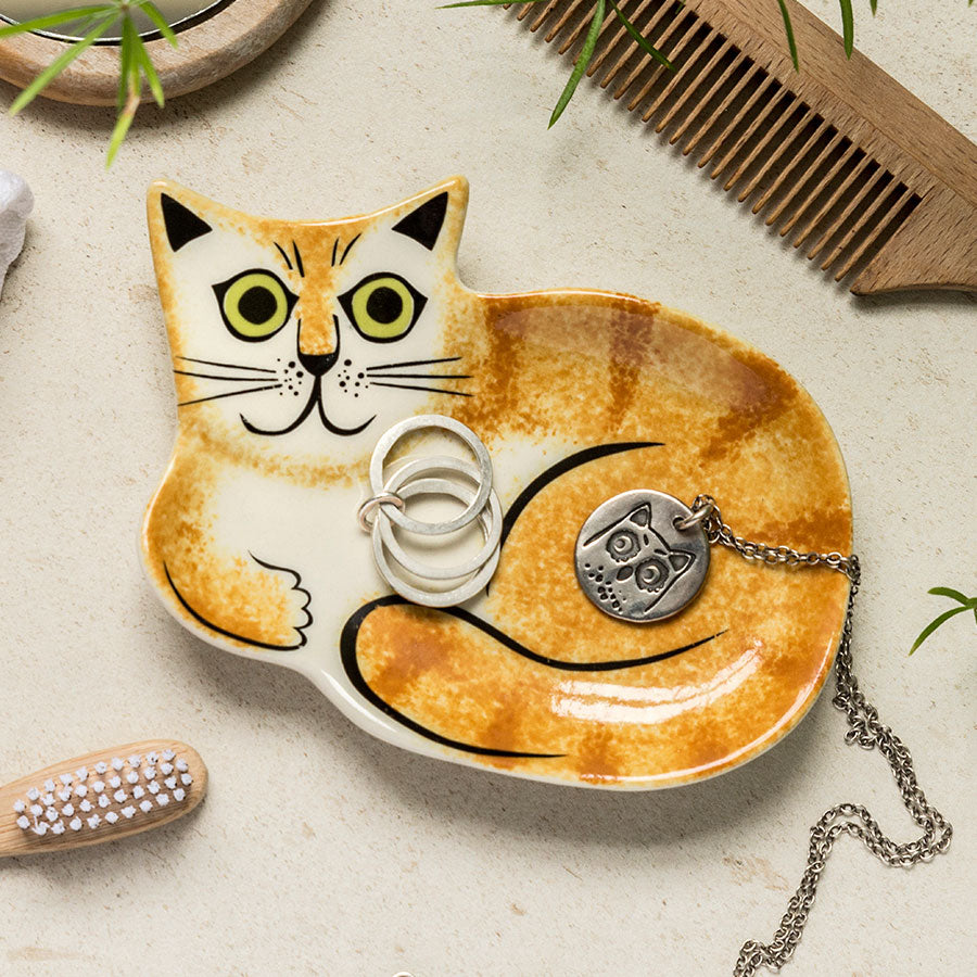 Handmade Ceramic Ginger Tabby Cat Trinket Dish