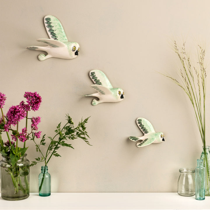 Wall-Mounted Handmade Ceramic Flying Owl Trio Handmade by Hannah