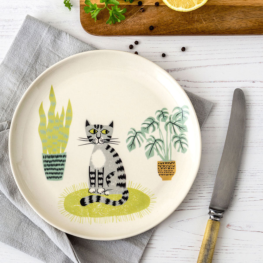 Handmade Ceramic Grey Cat Side plate by Hannah Turner