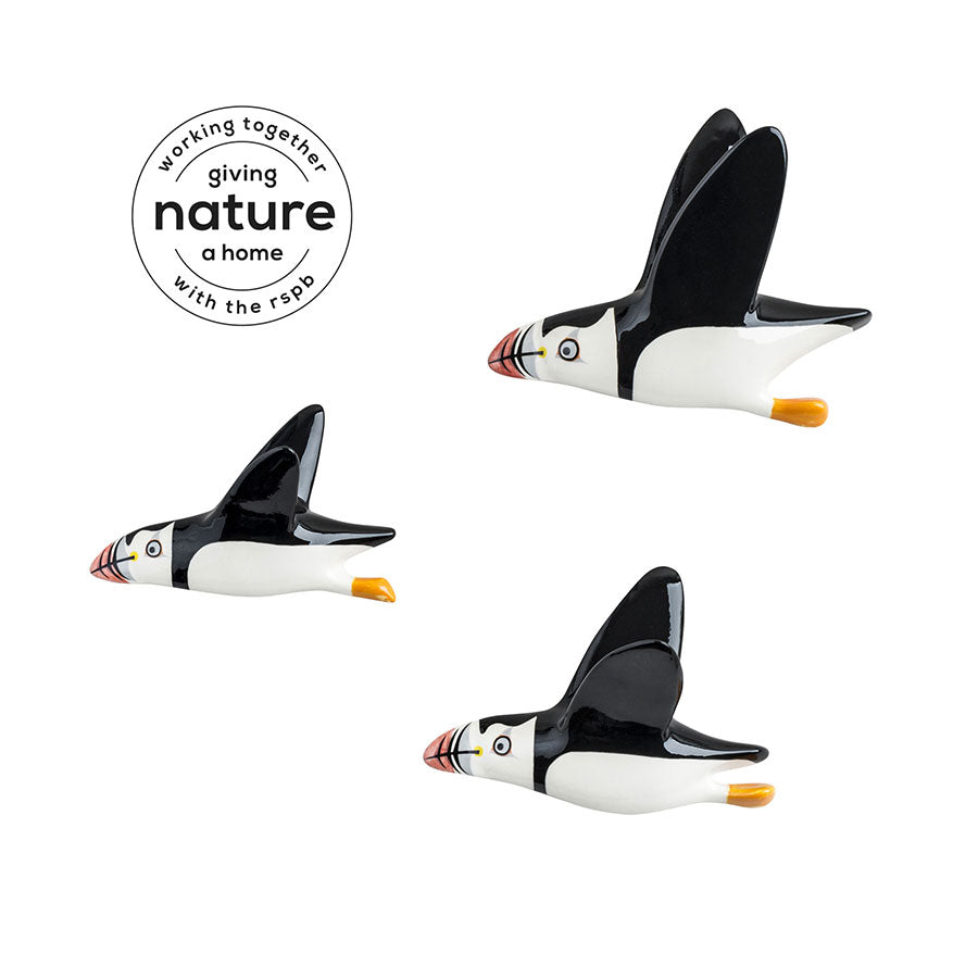 Handmade Ceramic Wall-mounted Flying Puffin Trio