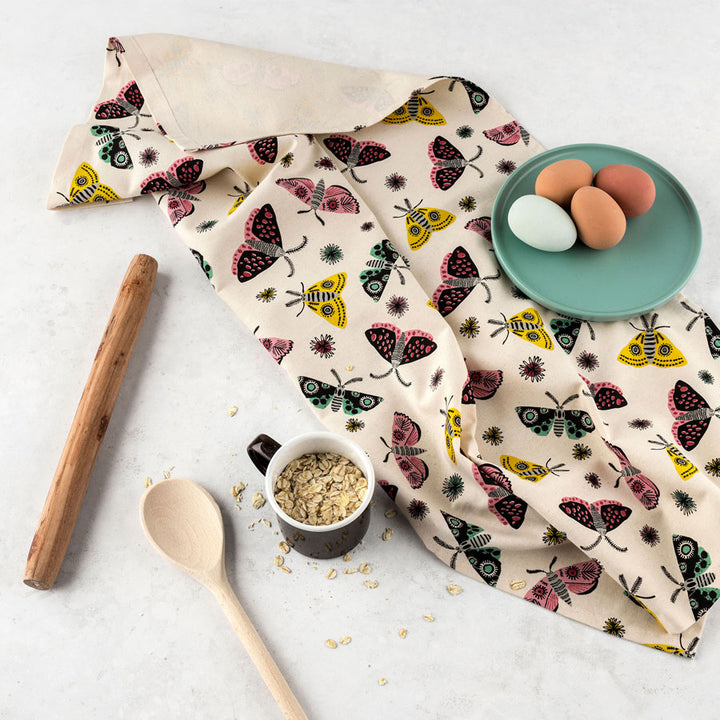 Organic Unbleached Cotton Moth Tea Towel by Hannah Turner