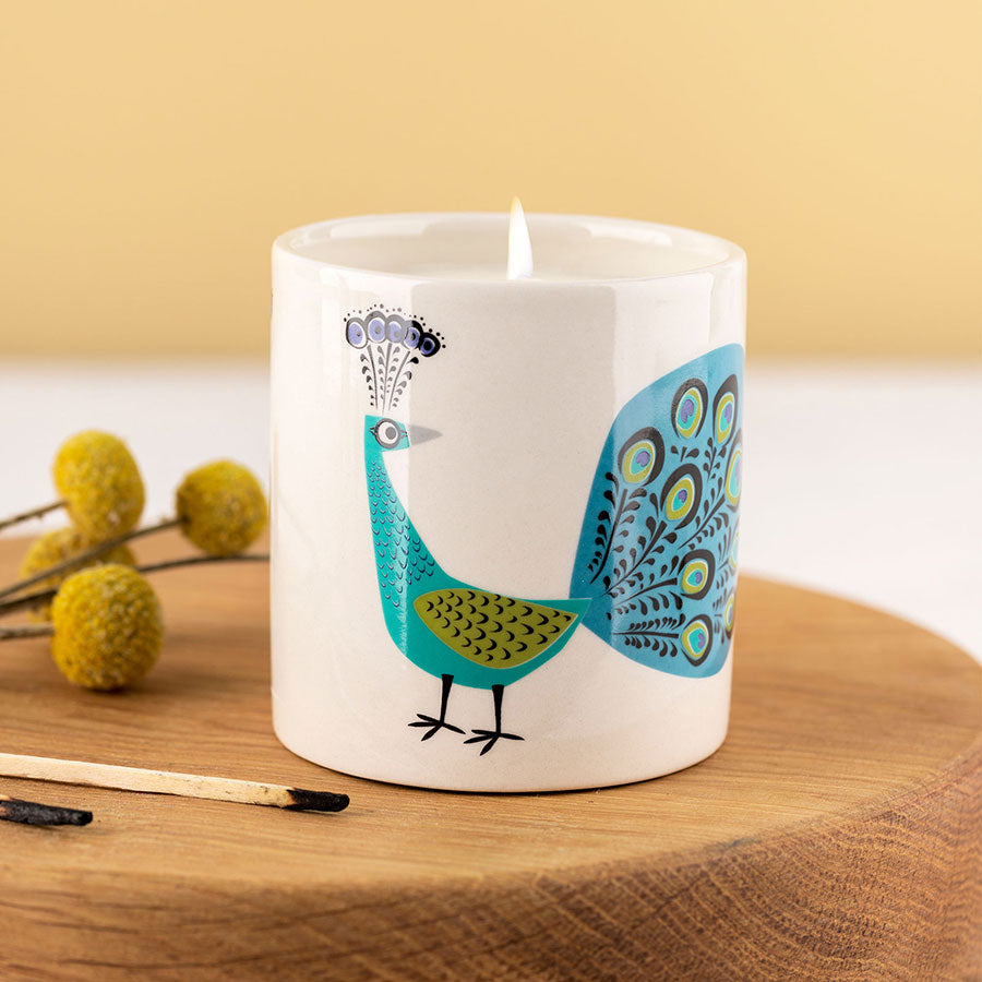 Peacock Design Scented Candle by Hannah Turner