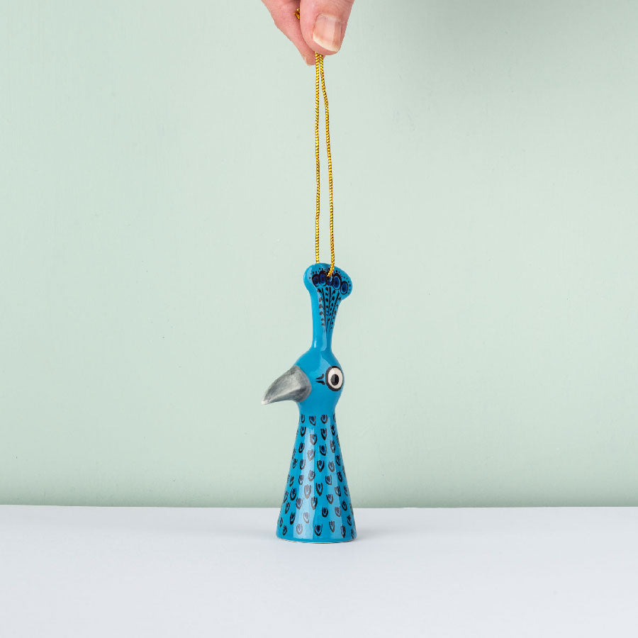 Handmade Ceramic Peacock Hanging Decoration by Hannah Turner