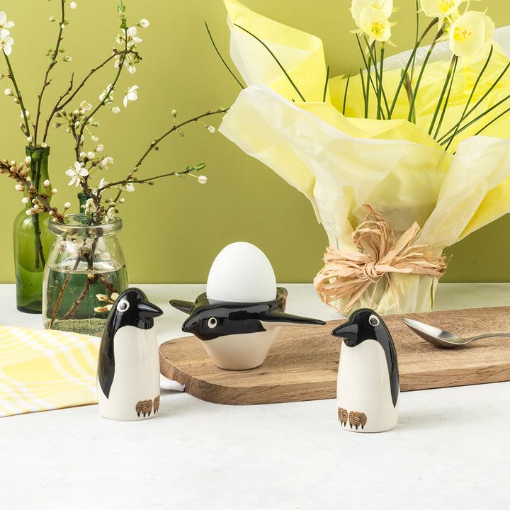 Penguin egg cup and salt and pepper shakers by Hannah Turner