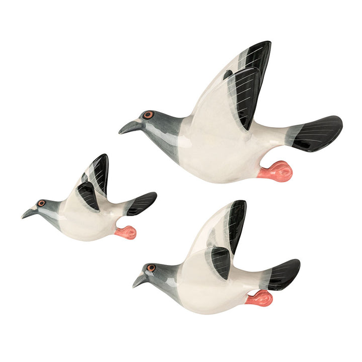 Wall-mounted Handmade Ceramic Flying Pigeon Trio