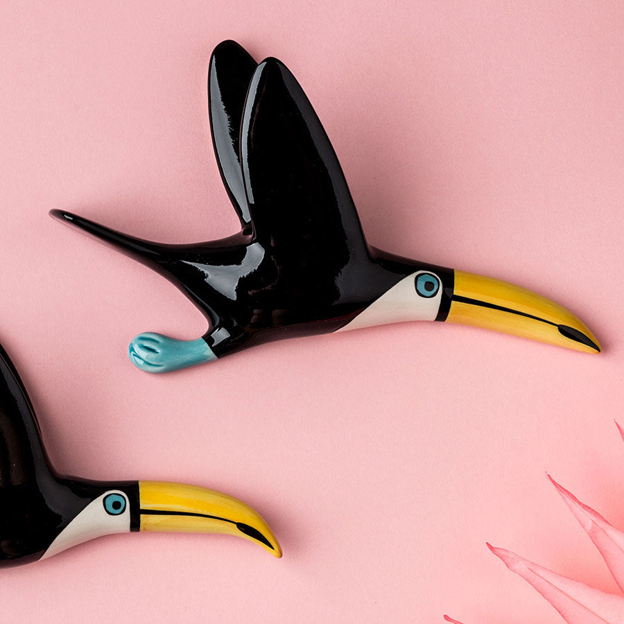 Wall-mounted Handmade Ceramic Flying Toucan Trio
