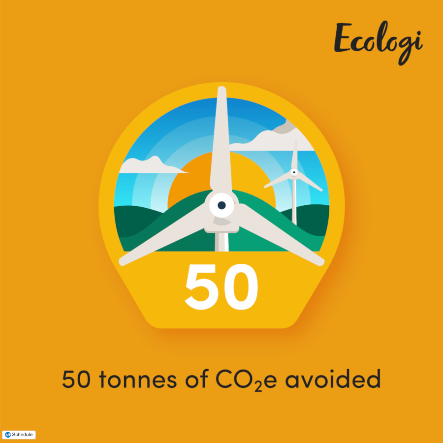 Ecologi badge showing the HAnnah Turner Ltd has offset 50 tonnes of CO2e