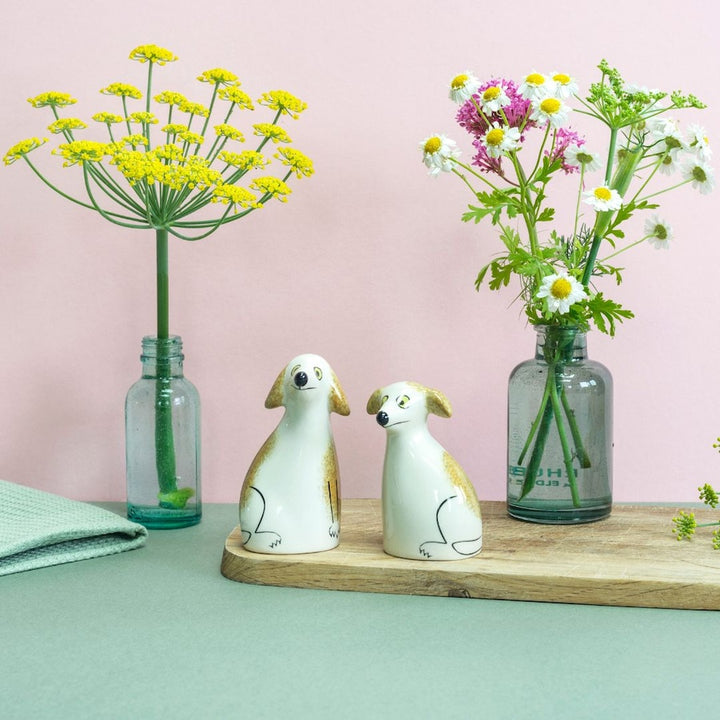 Handmade Ceramic Scruffy Dog Salt and Pepper Shakers by Hannah Turner