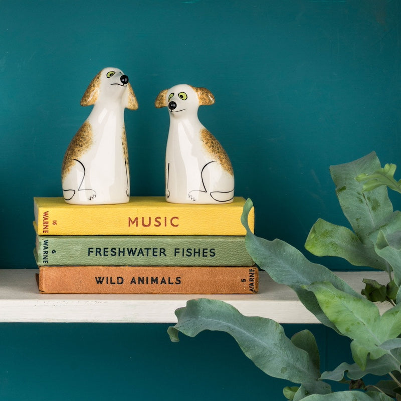 Handmade Ceramic Scruffy Dog Salt and Pepper Shakers by Hannah Turner