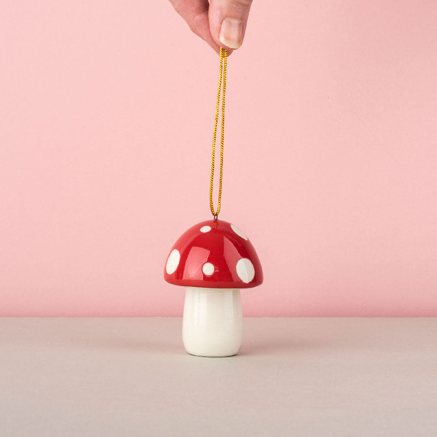 Handmade Ceramic Toadstool Hanging Decoration by Hannah Turner