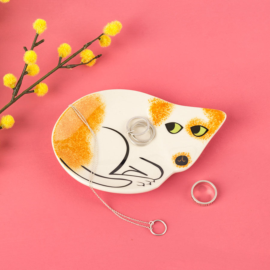 Handmade Ceramic Brown and White Dog Trinket Dish by Hannah Turner
