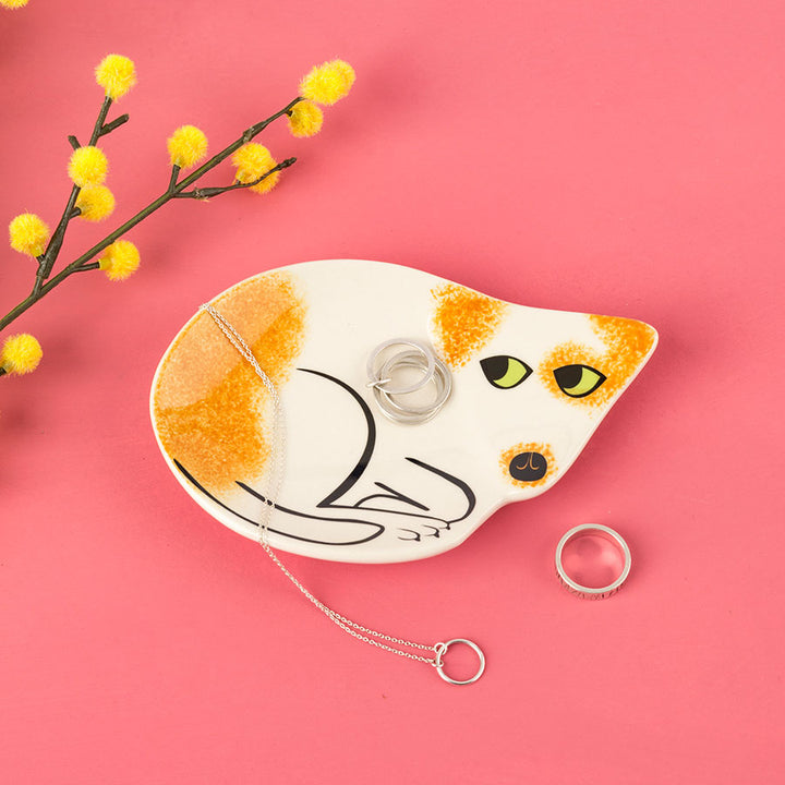 Handmade Ceramic Brown and White Dog Trinket Dish by Hannah Turner