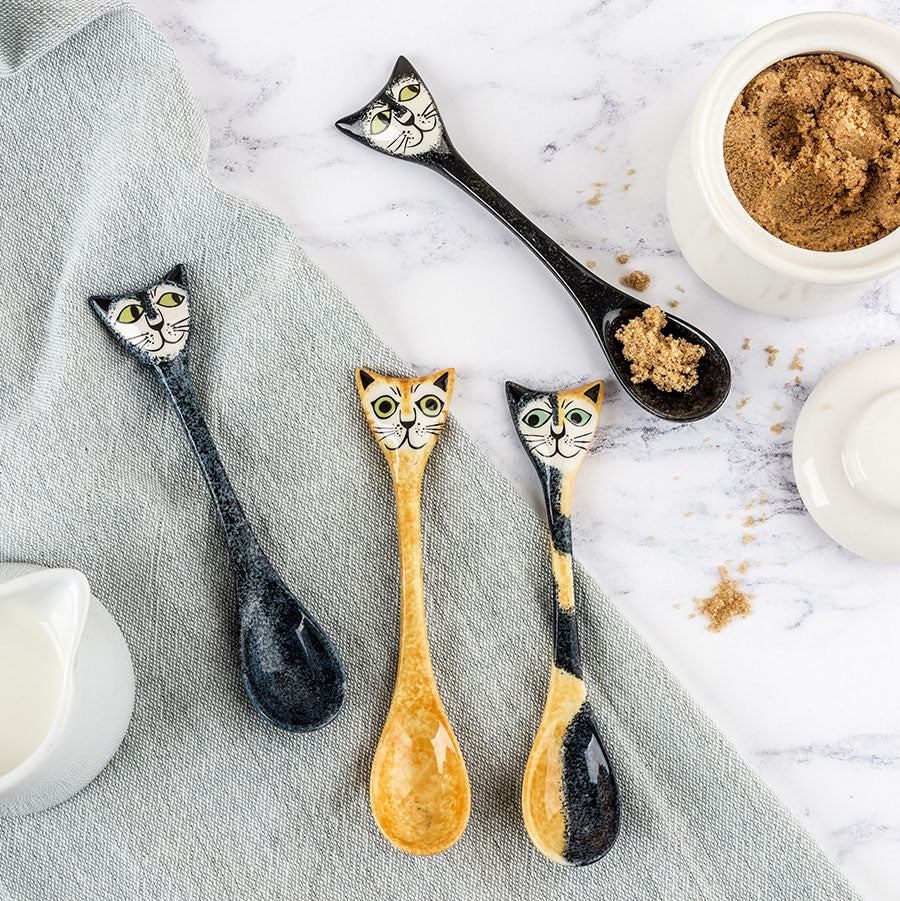 Handmade Ceramic Cat Spoons - box of four by Hannah Turner