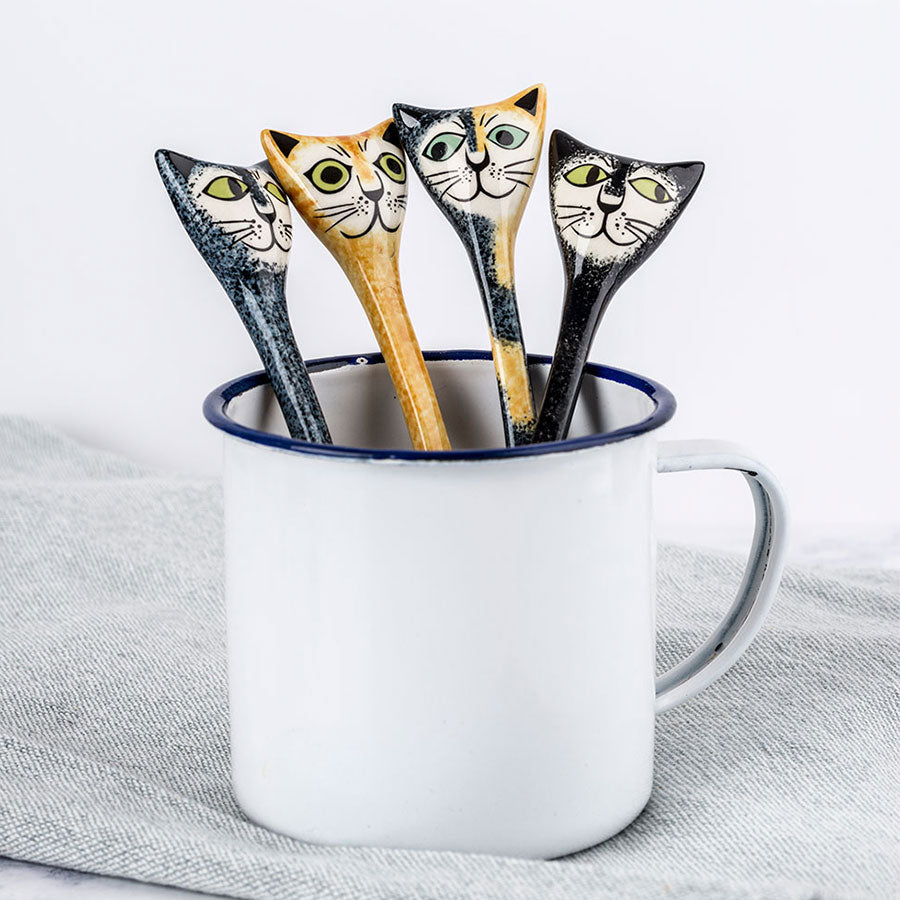 Handmade Ceramic Cat Spoons - box of four by Hannah Turner