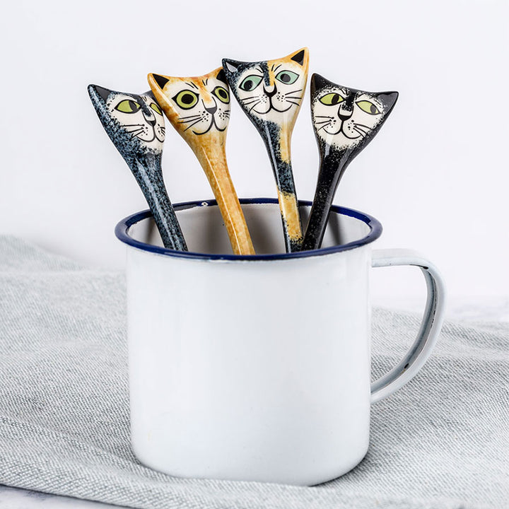 Handmade Ceramic Cat Spoons - box of four by Hannah Turner