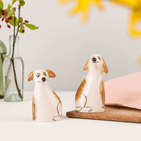 Dog salt and pepper shakers by Hannah Turner