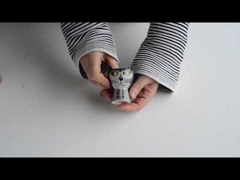 Handmade Ceramic Grey Tabby Cat Egg Cup by Hannah Turner