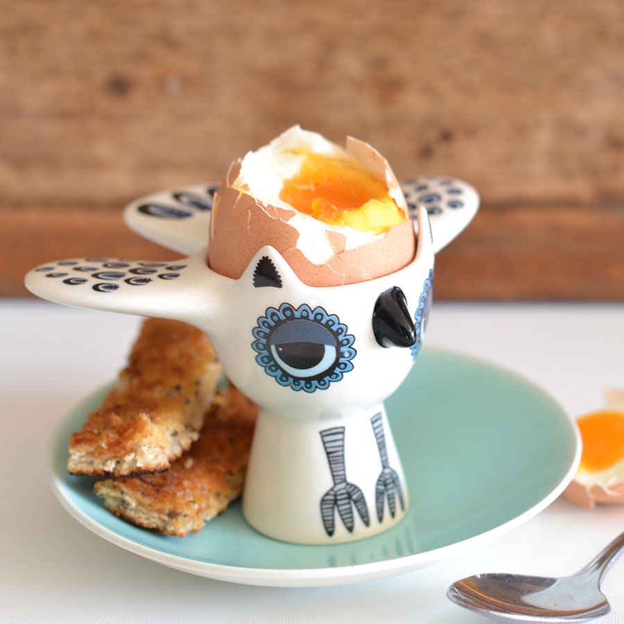 Handmade Ceramic Blue Owl Egg Cup by Hannah Turner