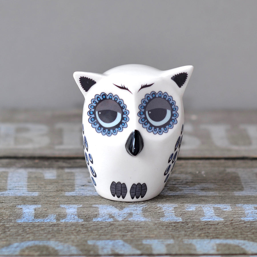 Handmade Ceramic Blue Baby Owl Ornament by Hannah Turner