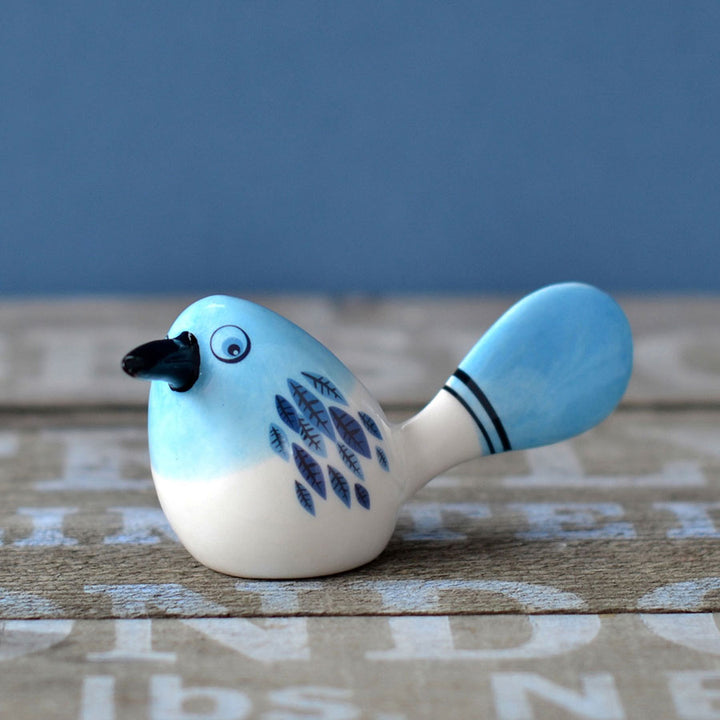 Handmade Ceramic Blue 'Fantail' Bird Ornament by Hannah Turner