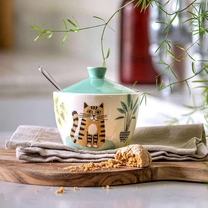 Handmade Ceramic Pottery  Cat Sugar Bowl with Lid by Hannah Turner