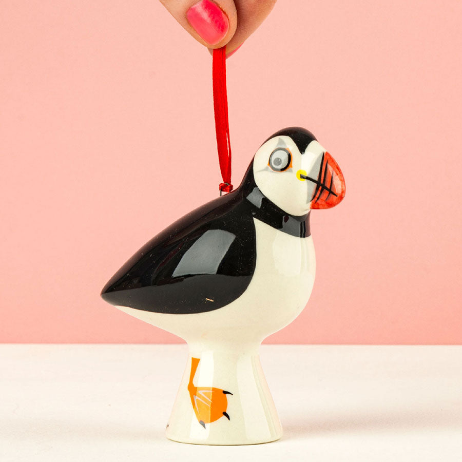 Handmade Ceramic Puffin Hanging Decoration by Hannah Turner