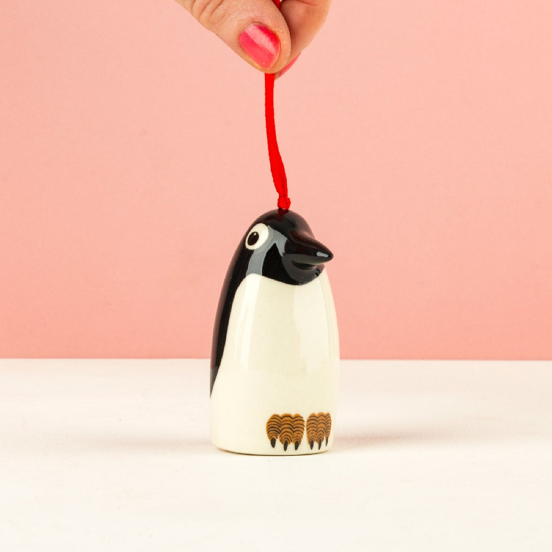 Handmade Ceramic Penguin Hanging Decoration by Hannah Turner