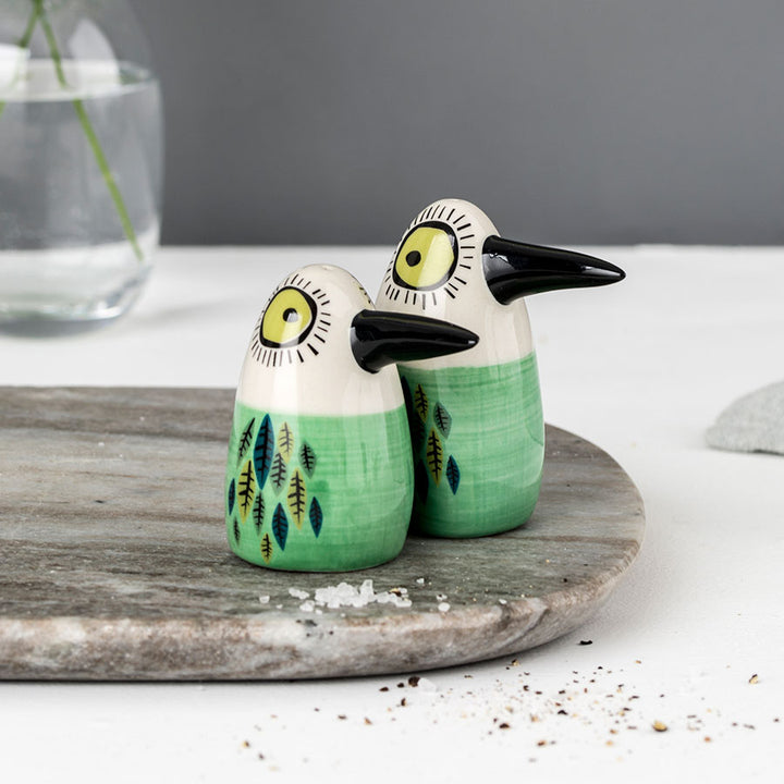 Handmade Ceramic Green Bird Salt and Pepper Shakers by Hannah Turner