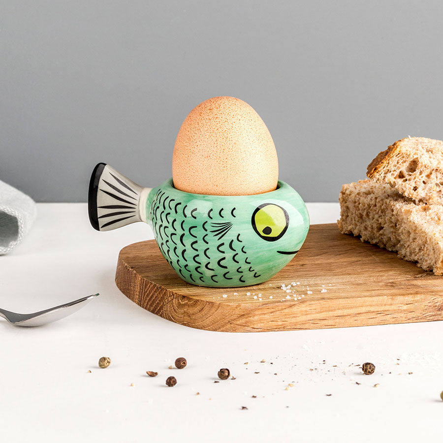 Handmade Ceramic Green Fish Egg Cup by Hanna Turner