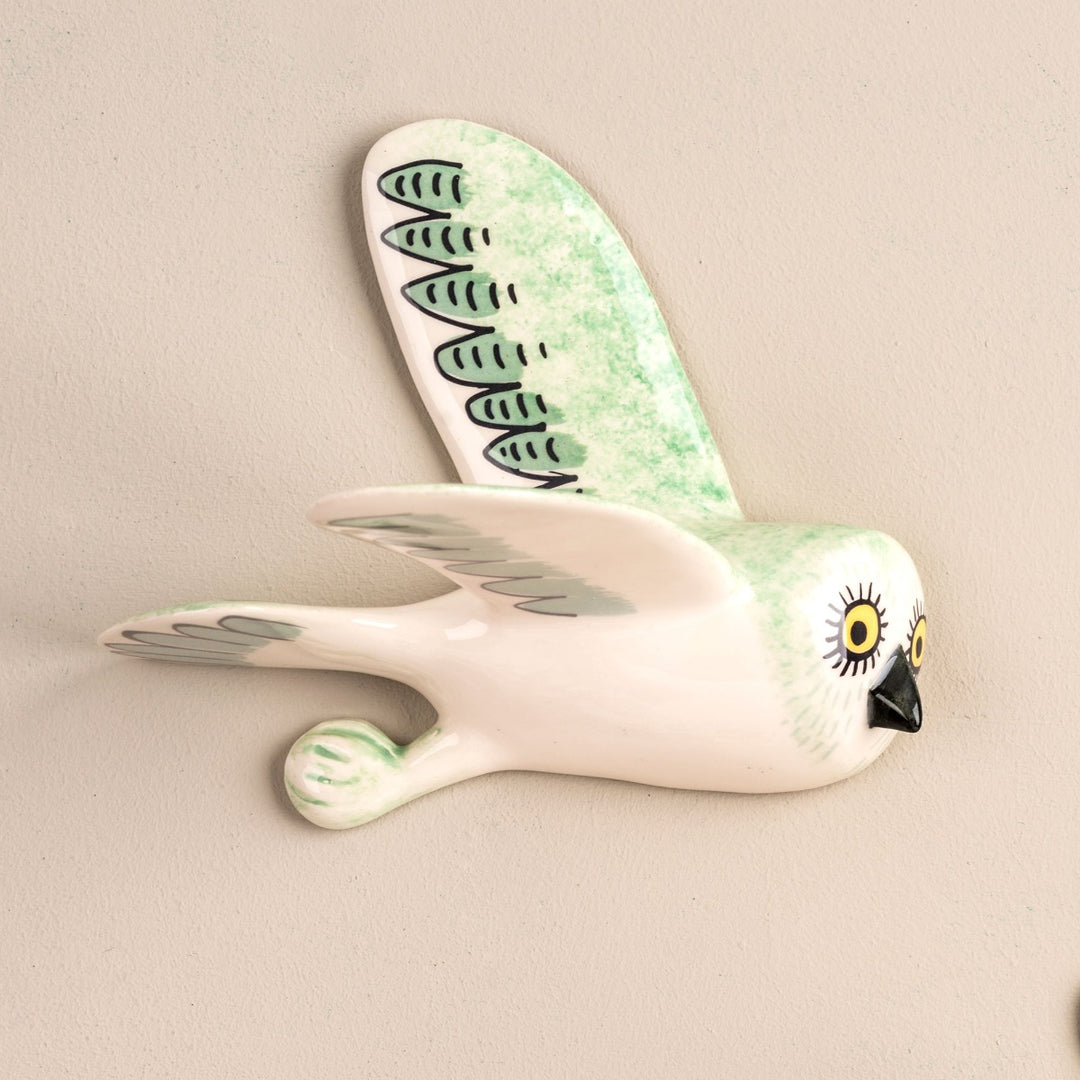 Handmade Ceramic Wall-Mounted Jade Green Flying Owl Trio by Hannah Turner