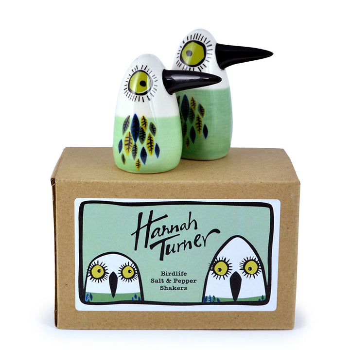 Handmade Ceramic Green Bird Salt and Pepper Shakers by Hannah Turner