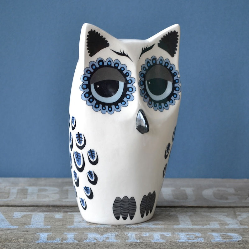 Handmade Ceramic Blue Large Owl Ornament by Hannah Turner
