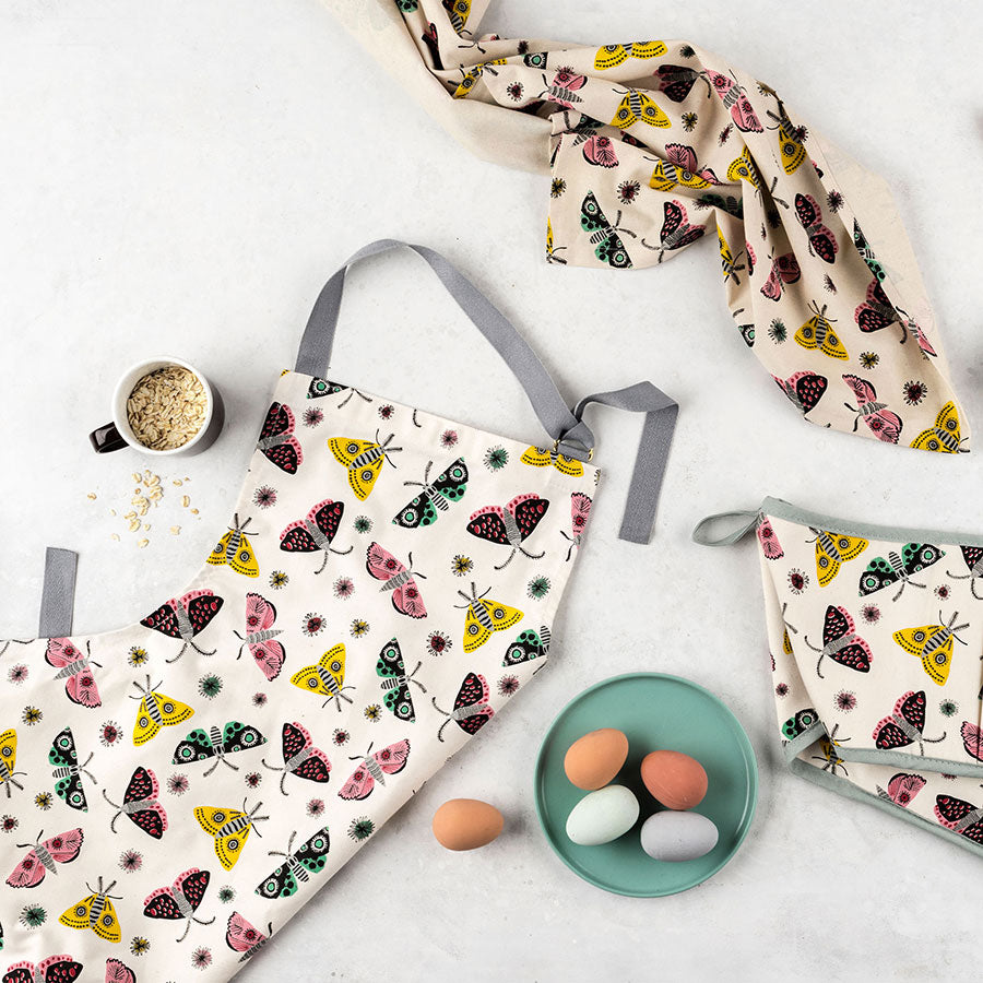 Screen Printed Unbleached Cotton Moth Oven Gloves by Hannah Turner