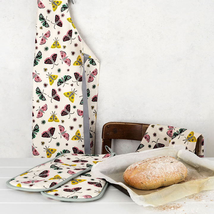 Screen Printed Unbleached Cotton Moth Apron by Hannah Turner