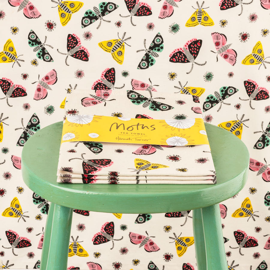 Screen Printed Unbleached Cotton Moth Tea Towel by Hannah Turner