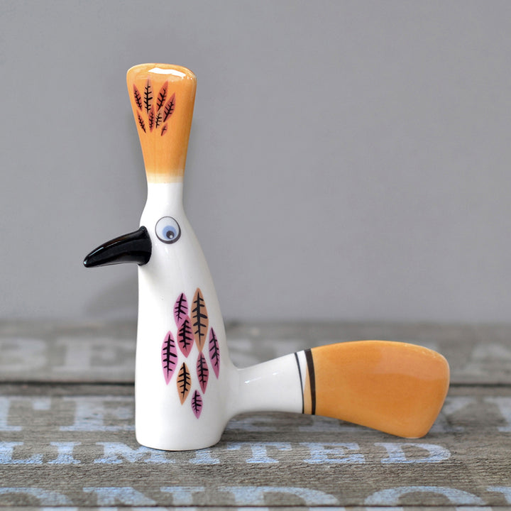 Handmade Ceramic Yellow Crested Chatter-Bill Bird Ornament by Hannah Turner