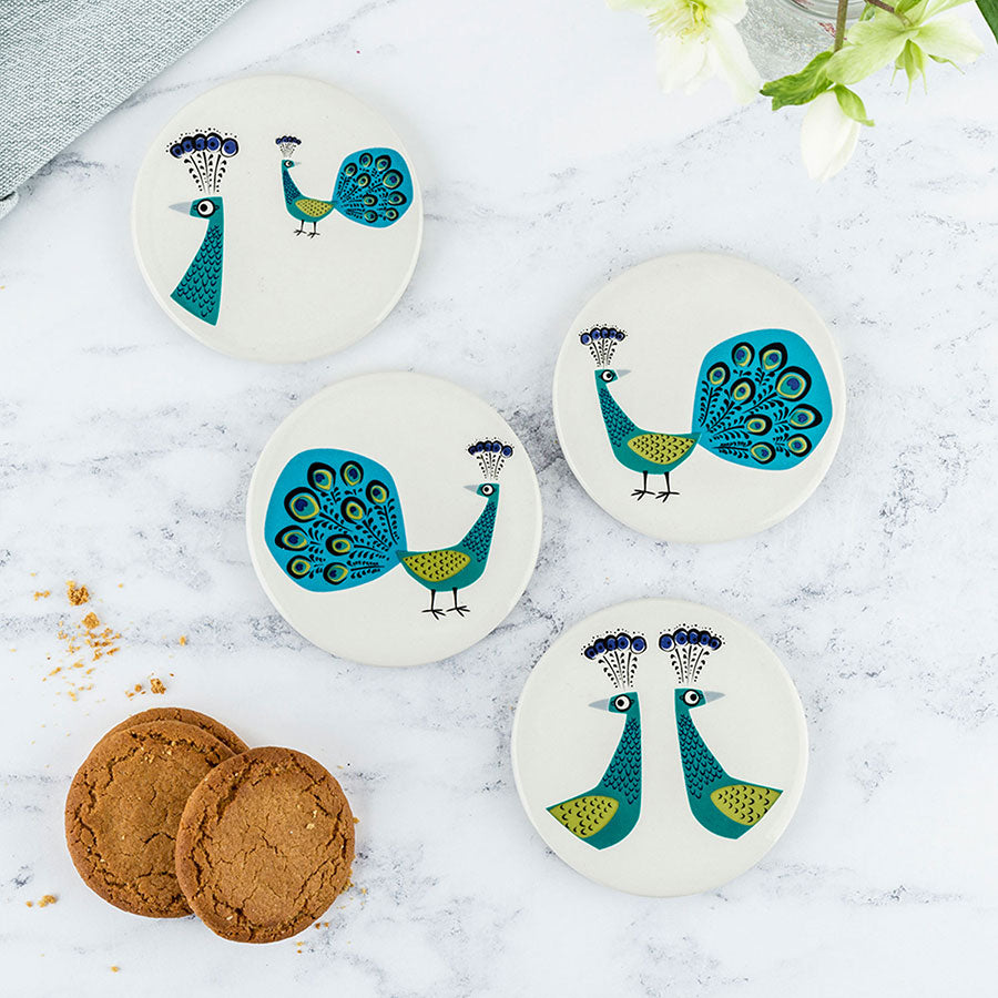 Handmade Ceramic Peacock Coasters by Hannah Turner