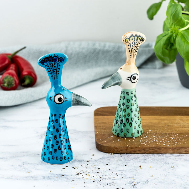 Handmade Ceramic Peacock Salt and Pepper Shakers by Hannah Turner