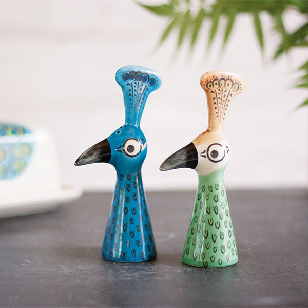 Handmade Ceramic Peacock Salt and Pepper Shakers by Hannah Turner