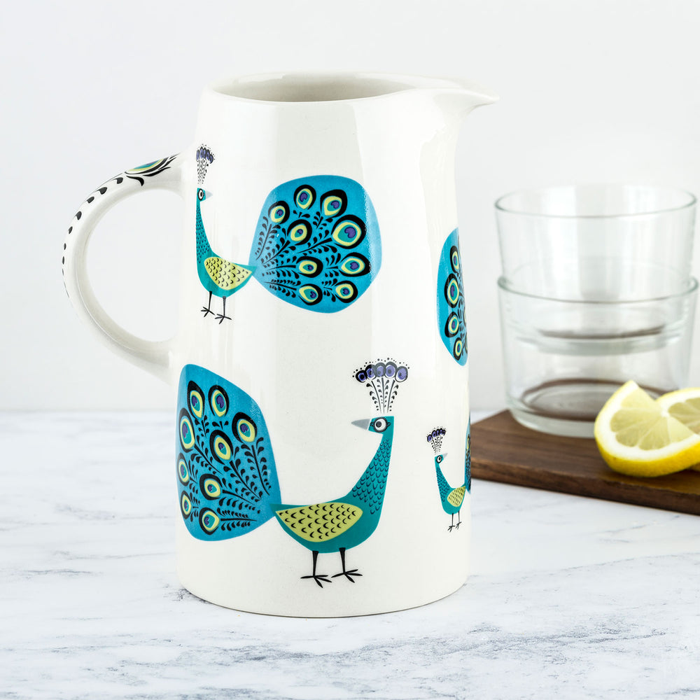 Handmade Ceramic Peacock Tall Jug by Hannah Turner