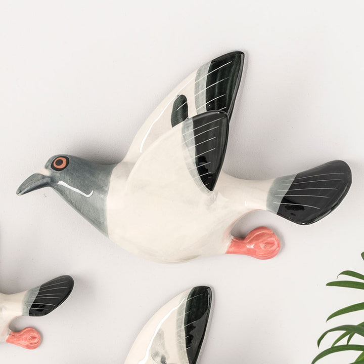 Handmade Ceramic Wall-Mounted Flying Pigeon Trio by Hannah Turner